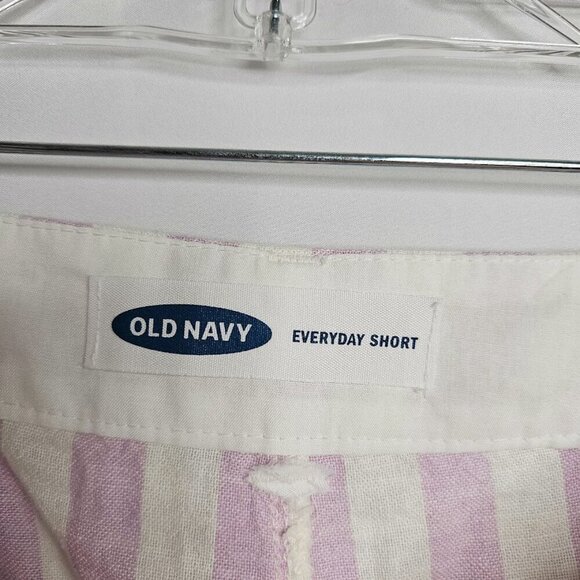 NWT OLD NAVY Linen Shorts Everyday PURPLE WHITE STRIPE size 16 High Rise Pockets - Picture 5 of 7